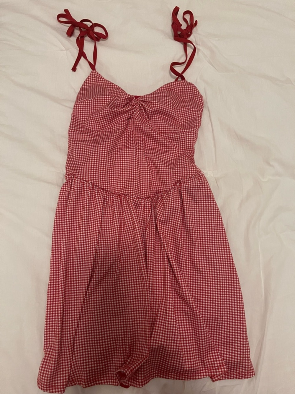 Hollister Red Gingham Tie-Shoulder Mini Dress